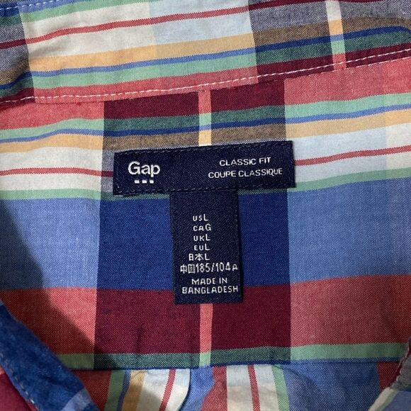 Gap classic fit plaid button up shirt long sleeve cotton blue red size L - Picture 9 of 13